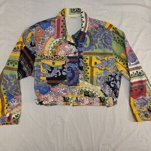 Colorful, Fun, Printed Denim Jacket Sz L